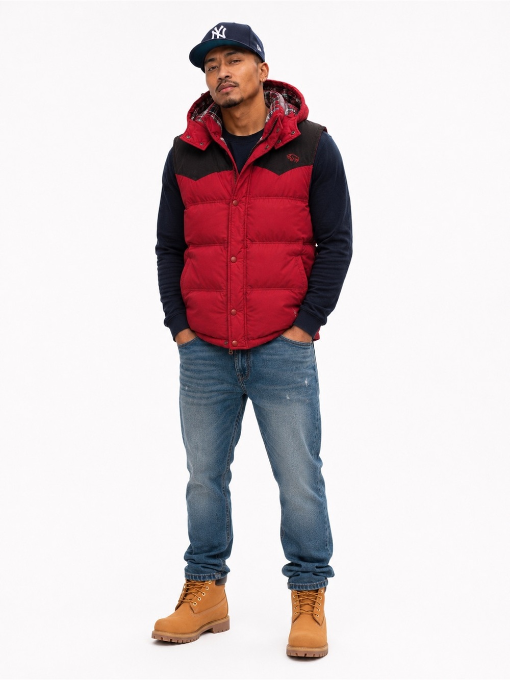 Buffalo David Bitton Red and Black Quilted Hooded Puffer Vest